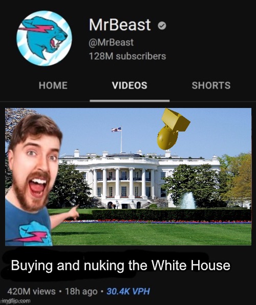 MrBeast thumbnail template | Buying and nuking the White House | image tagged in mrbeast thumbnail template | made w/ Imgflip meme maker