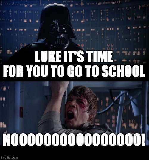 Star Wars No Meme | LUKE IT'S TIME FOR YOU TO GO TO SCHOOL NOOOOOOOOOOOOOOOO! | image tagged in memes,star wars no | made w/ Imgflip meme maker