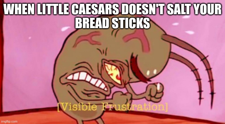 Visible Frustration HD | WHEN LITTLE CAESARS DOESN'T SALT YOUR
BREAD STICKS | image tagged in visible frustration hd | made w/ Imgflip meme maker
