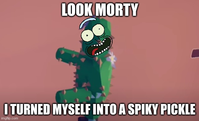 couldn't help it | LOOK MORTY; I TURNED MYSELF INTO A SPIKY PICKLE | image tagged in rick and morty,tabs | made w/ Imgflip meme maker