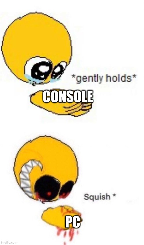 Gently holds squish | CONSOLE; PC | image tagged in gently holds squish | made w/ Imgflip meme maker