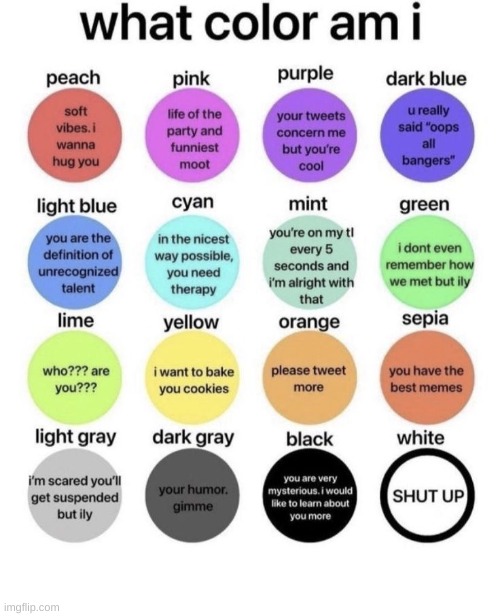 What Color Am I? | image tagged in what color am i | made w/ Imgflip meme maker