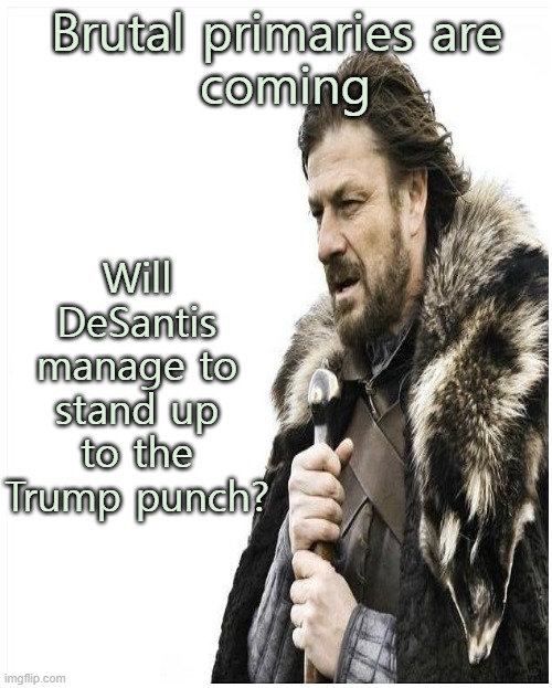 Surviving the Trump punch | Brutal primaries are
 coming; Will DeSantis manage to stand up to the Trump punch? | image tagged in maga,donald trump,florida man,primary,politics | made w/ Imgflip meme maker