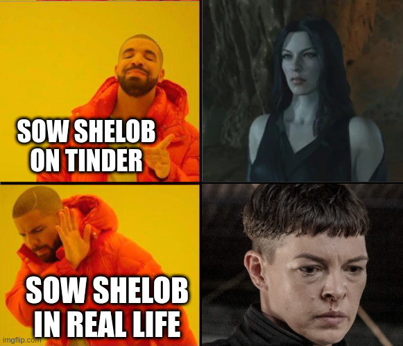 Shadow of War Shelob | SOW SHELOB ON TINDER; SOW SHELOB IN REAL LIFE | image tagged in tolkien,the walking dead,gaming,funny | made w/ Imgflip meme maker