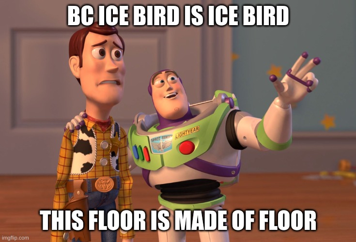 X, X Everywhere Meme | BC ICE BIRD IS ICE BIRD; THIS FLOOR IS MADE OF FLOOR | image tagged in memes,x x everywhere | made w/ Imgflip meme maker