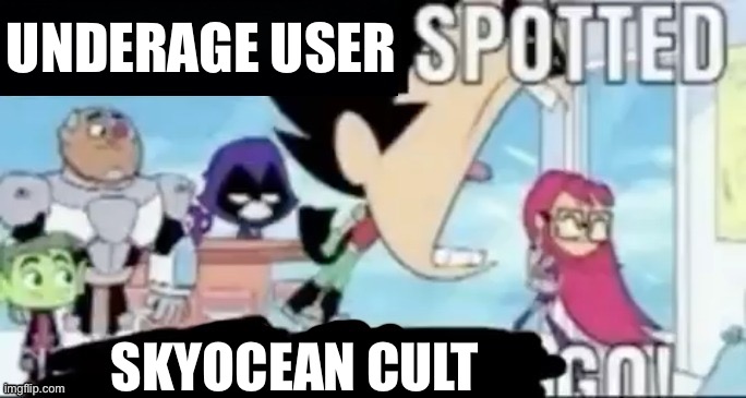 ____ spotted ____ go! | UNDERAGE USER SKYOCEAN CULT | image tagged in ____ spotted ____ go | made w/ Imgflip meme maker