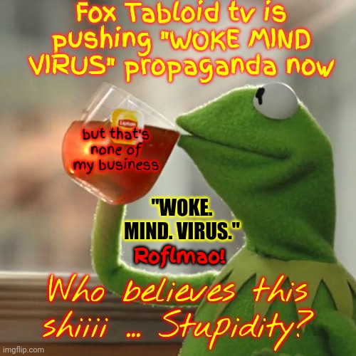 Is That Anything Like A "Brain Cloud"?  ROFLMAO!!  OMG That's Just TOO Stupid For Anybody To Be Dumb Enough To Believe! | Fox Tabloid tv is pushing "WOKE MIND VIRUS" propaganda now; but that's none of my business; "WOKE. MIND. VIRUS."; Roflmao! Who believes this shiiii ... Stupidity? | image tagged in memes,kermit the frog,nobody is that stupid,special kind of stupid,only someone stupid would fall for that,duhhh dumbass | made w/ Imgflip meme maker