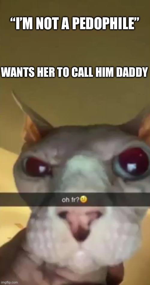 oh fr? | “I’M NOT A PEDOPHILE”; WANTS HER TO CALL HIM DADDY | image tagged in oh fr | made w/ Imgflip meme maker