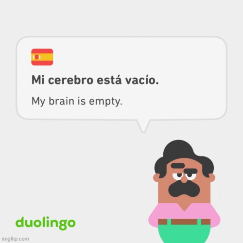 Duolingo My Brain Is Empty | image tagged in duolingo my brain is empty | made w/ Imgflip meme maker