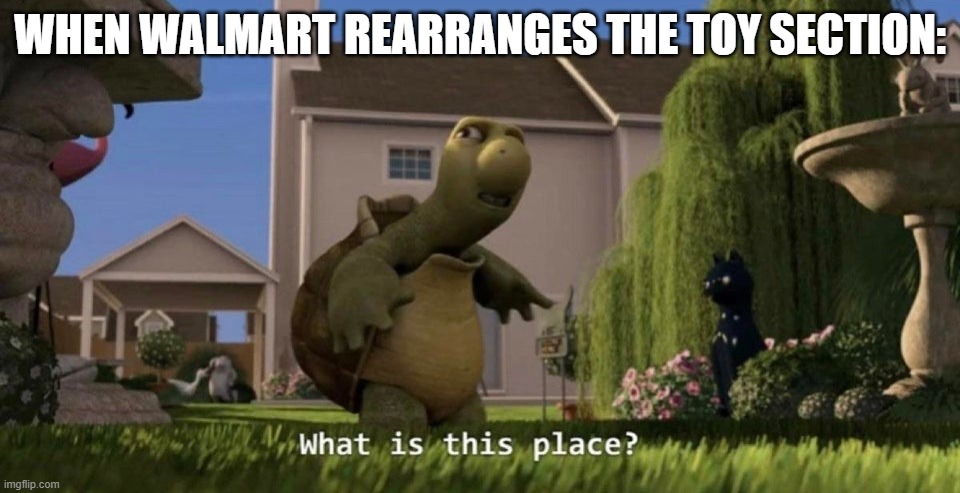 ngl this was definitely me. | WHEN WALMART REARRANGES THE TOY SECTION: | image tagged in what is this place | made w/ Imgflip meme maker