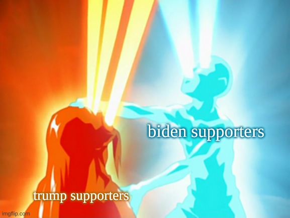 americans | biden supporters; trump supporters | image tagged in avatar the last airbender aang taking away ozai's bending | made w/ Imgflip meme maker