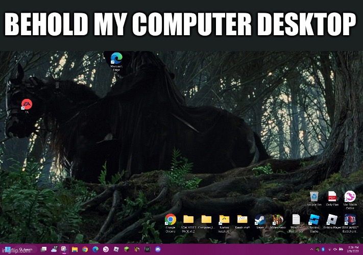 This was by best desktop idea yet | BEHOLD MY COMPUTER DESKTOP | image tagged in lotr,desktop,computer | made w/ Imgflip meme maker
