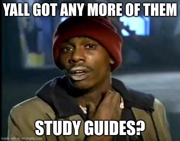 Study Guides | YALL GOT ANY MORE OF THEM; STUDY GUIDES? | image tagged in memes,y'all got any more of that,ai meme | made w/ Imgflip meme maker
