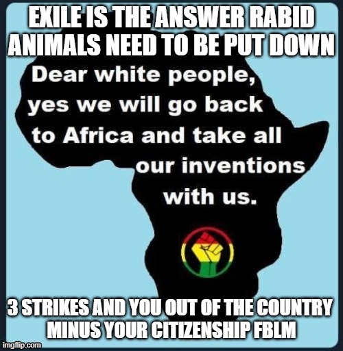 We Need a Go Fund Me | EXILE IS THE ANSWER RABID ANIMALS NEED TO BE PUT DOWN; 3 STRIKES AND YOU OUT OF THE COUNTRY 
 MINUS YOUR CITIZENSHIP FBLM | image tagged in we need a go fund me | made w/ Imgflip meme maker