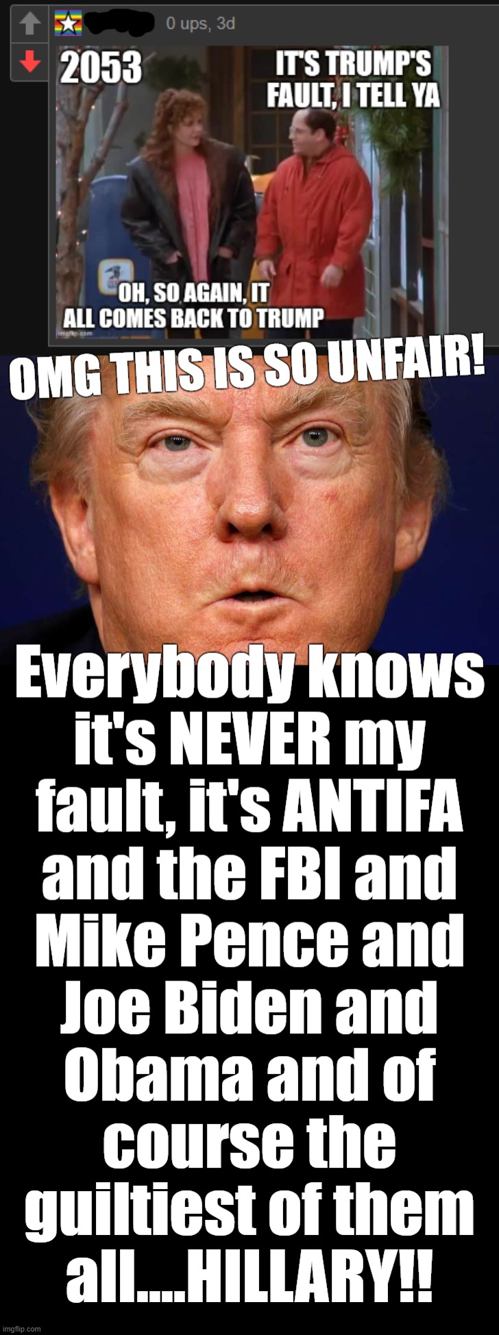 how does one try to burn someone with a topic THEIR guy is SO guilty of? short memories? BDS? Paint chips? cog-dis? all the abov | image tagged in donald trump,everyone,antifa,fbi,obama,hillary | made w/ Imgflip meme maker