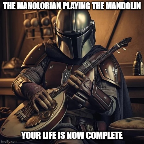 The Mandolorian playing the mandoline for a mandarin. : r/midjourney