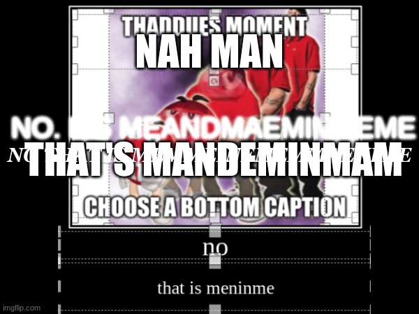 Thaddues Moment | NAH MAN; NO. ITS MEANDMAEMIMNEME; THAT'S MANDEMINMAM; NO THAT IS MEMMEINEMEMMAENIME | image tagged in memes | made w/ Imgflip meme maker