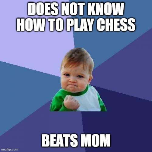 I finally beat someone in chess club today and it was my first win | DOES NOT KNOW HOW TO PLAY CHESS; BEATS MOM | image tagged in fun,memes,success kid | made w/ Imgflip meme maker