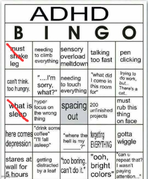 adhd bingo | image tagged in adhd bingo | made w/ Imgflip meme maker