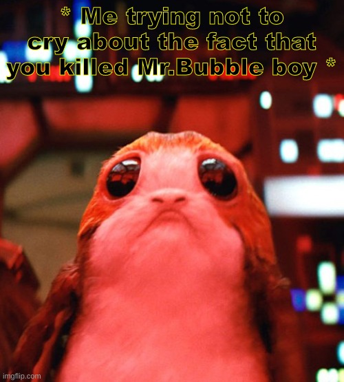 StarWars | * Me trying not to cry about the fact that you killed Mr.Bubble boy * | image tagged in starwars | made w/ Imgflip meme maker