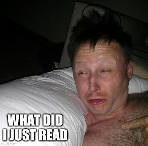 Limmy waking up | WHAT DID I JUST READ | image tagged in limmy waking up | made w/ Imgflip meme maker