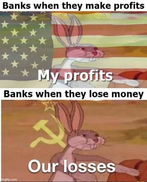 The Stable Value Bank fuses the best principles of both capitalism and socialism. Invest today, you can’t lose! #svb | image tagged in bank hypocrisy,svb,s,v,b,stable value bank | made w/ Imgflip meme maker