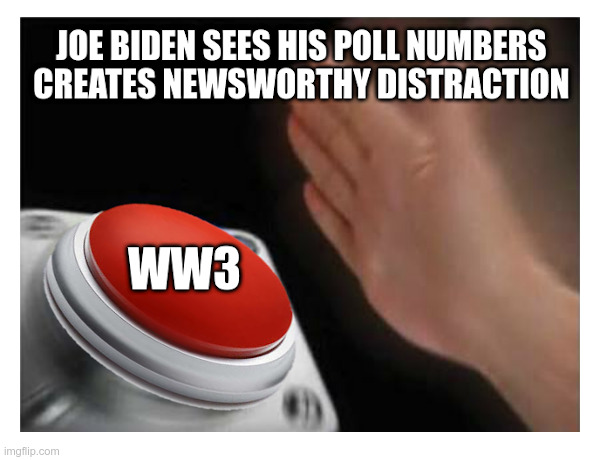Joe Biden Sees His Poll Numbers | image tagged in clueless,joe biden,polls,big red button,world war 3 | made w/ Imgflip meme maker