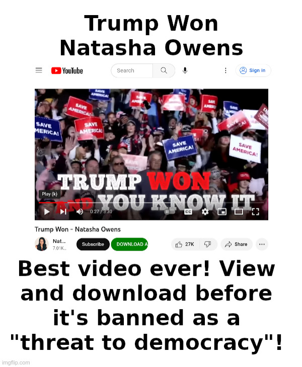 Trump Won - Natasha Owens | image tagged in donald trump,natasha owens,trump won,music video | made w/ Imgflip meme maker