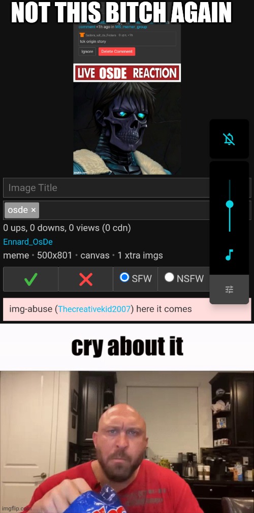 Tck, give me a break | NOT THIS BITCH AGAIN | image tagged in cry about it | made w/ Imgflip meme maker