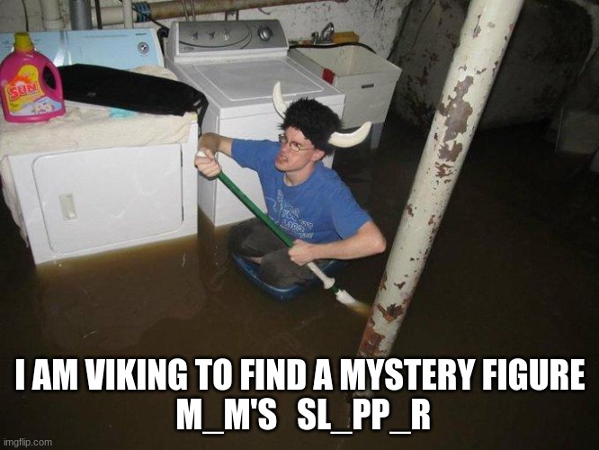Laundry Viking | I AM VIKING TO FIND A MYSTERY FIGURE
 M_M'S   SL_PP_R | image tagged in memes,laundry viking | made w/ Imgflip meme maker