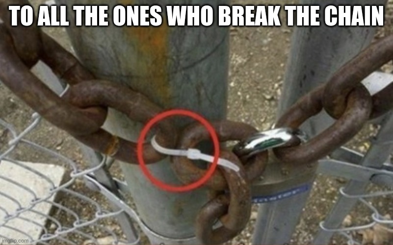 this is to all the chain breakers in the world | TO ALL THE ONES WHO BREAK THE CHAIN | image tagged in fix the chain | made w/ Imgflip meme maker