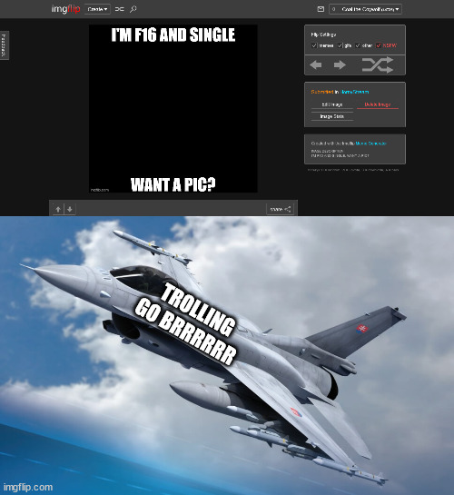 heh | TROLLING GO BRRRRRR | image tagged in f-16 | made w/ Imgflip meme maker