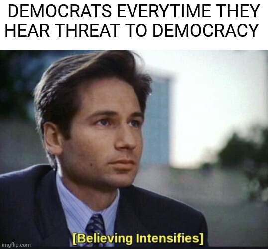 DEMOCRATS EVERYTIME THEY HEAR THREAT TO DEMOCRACY | made w/ Imgflip meme maker