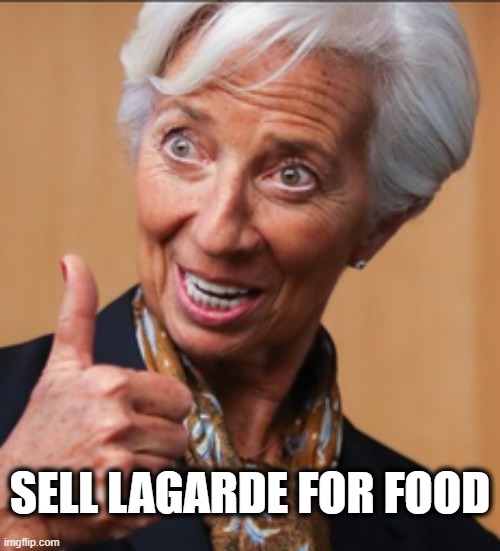 Sell Lagarde For Food | SELL LAGARDE FOR FOOD | image tagged in cristine lagarde,nirvana,ecb,kobain,grohl | made w/ Imgflip meme maker