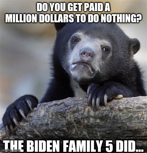 Compromised and Dumbfounded at the same time | DO YOU GET PAID A MILLION DOLLARS TO DO NOTHING? THE BIDEN FAMILY 5 DID... | image tagged in confession bear,big guy,10 percent,sorry,i don't speak ukrainian,hunter biden | made w/ Imgflip meme maker
