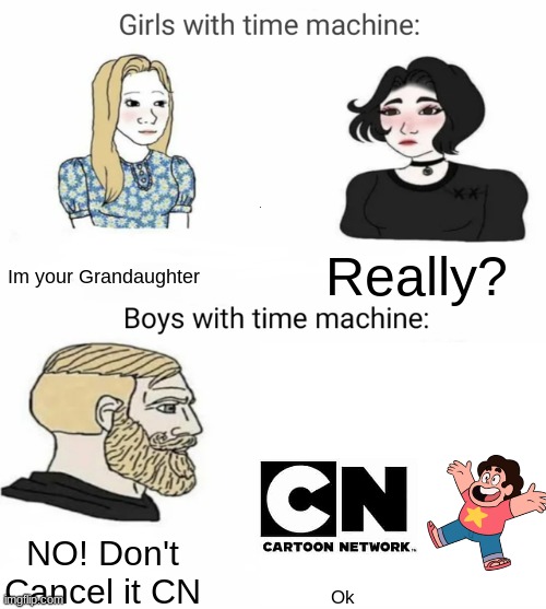 Time machine | Im your Grandaughter; Really? NO! Don't Cancel it CN; Ok | image tagged in time machine | made w/ Imgflip meme maker