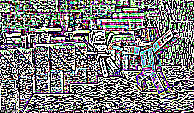 ultra sharpened minecraft because I want to piss of the joe biden impersonator | image tagged in minecraft swordsman | made w/ Imgflip meme maker