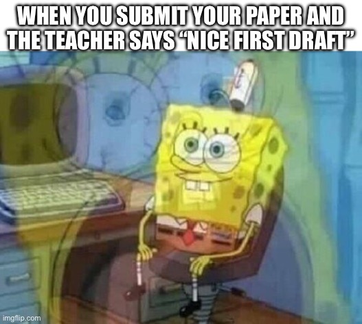This has happened a couple times | WHEN YOU SUBMIT YOUR PAPER AND THE TEACHER SAYS “NICE FIRST DRAFT” | image tagged in internal screaming,school,paper | made w/ Imgflip meme maker