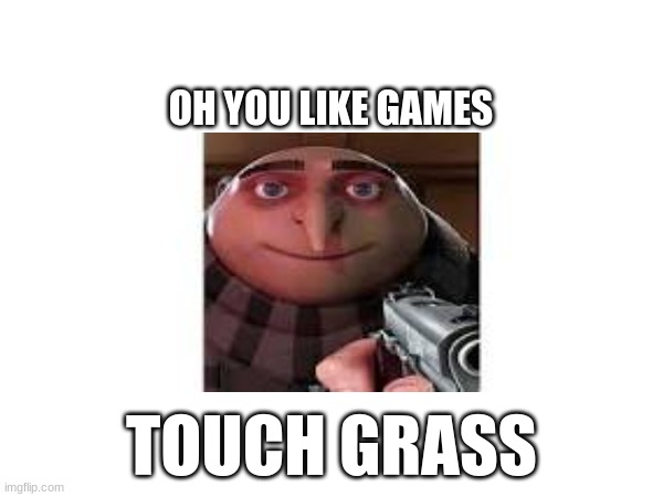 true | OH YOU LIKE GAMES; TOUCH GRASS | image tagged in meme | made w/ Imgflip meme maker