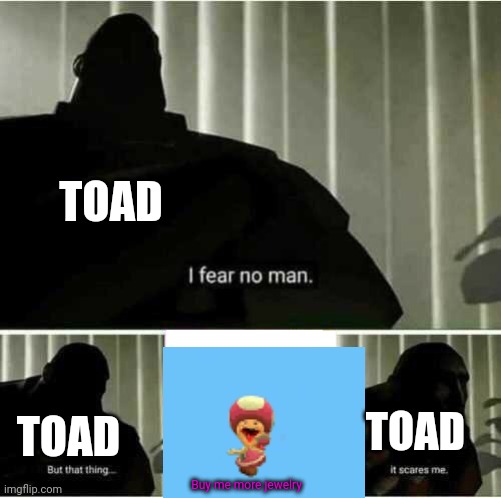 Just bringing nostalgia from the old SMG4 videos | TOAD; TOAD; TOAD; Buy me more jewelry | image tagged in i fear no man | made w/ Imgflip meme maker