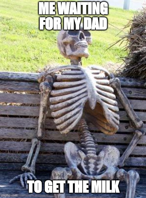 true | ME WAITING FOR MY DAD; TO GET THE MILK | image tagged in memes,waiting skeleton | made w/ Imgflip meme maker