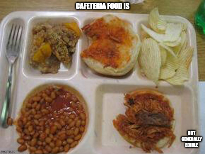 Cafeteria Food | CAFETERIA FOOD IS; NOT GENERALLY EDIBLE | image tagged in memes,food | made w/ Imgflip meme maker