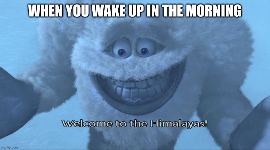 Welcome to the himalayas | WHEN YOU WAKE UP IN THE MORNING | image tagged in welcome to the himalayas | made w/ Imgflip meme maker