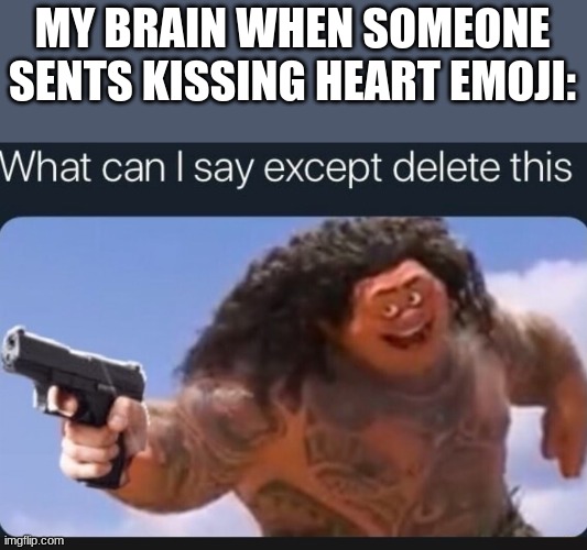 What can i say expect delete this | MY BRAIN WHEN SOMEONE SENTS KISSING HEART EMOJI: | image tagged in what can i say except delete this,meme,funny,funny memes | made w/ Imgflip meme maker