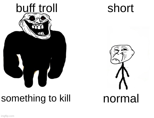 troll | buff troll; short; something to kill; normal | image tagged in memes,buff doge vs cheems | made w/ Imgflip meme maker