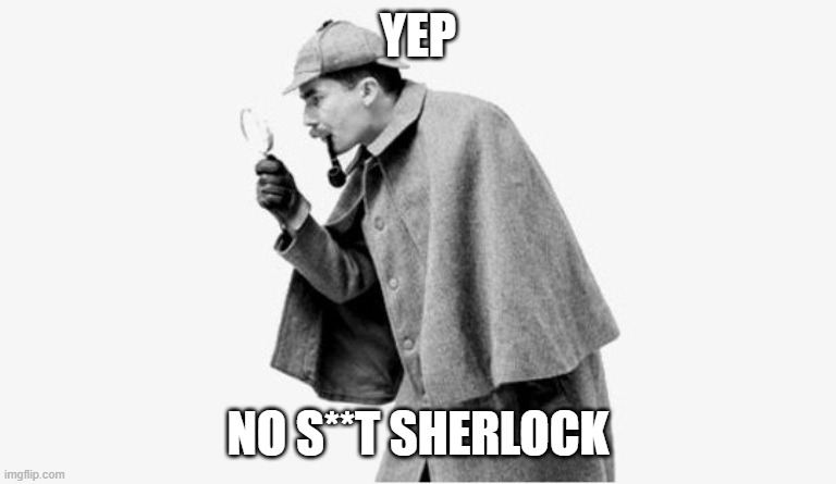 no shit sherlock  | YEP NO S**T SHERLOCK | image tagged in no shit sherlock | made w/ Imgflip meme maker