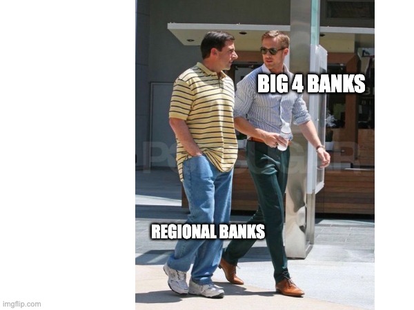 Banking crisis in a nutshell | BIG 4 BANKS; REGIONAL BANKS | image tagged in steve carell,ryan gosling | made w/ Imgflip meme maker