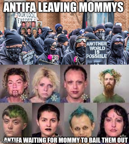 mommy | ANTIFA LEAVING MOMMYS; ANTIFA WAITING FOR MOMMY TO BAIL THEM OUT | made w/ Imgflip meme maker