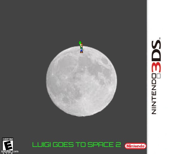 luigi goes to space 2 | LUIGI GOES TO SPACE 2 | image tagged in 3ds blank template,nintendo,luigi,space,sequels,fake | made w/ Imgflip meme maker