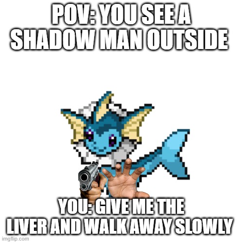 POV: YOU SEE A SHADOW MAN OUTSIDE YOU: GIVE ME THE LIVER AND WALK AWAY SLOWLY | made w/ Imgflip meme maker
